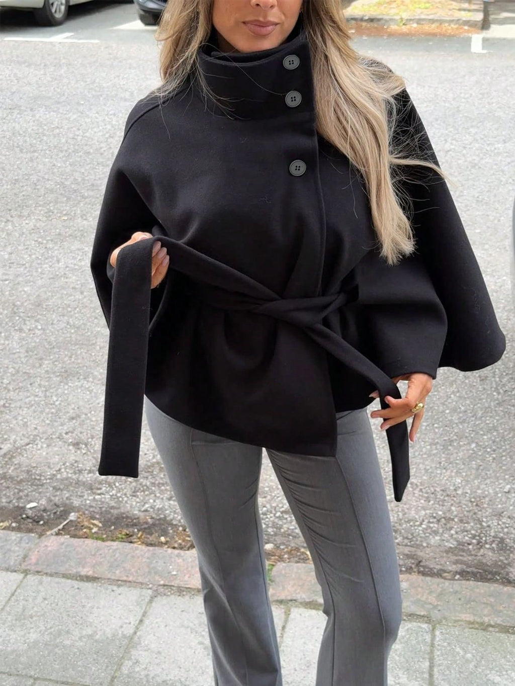 Belt cape poncho jacket