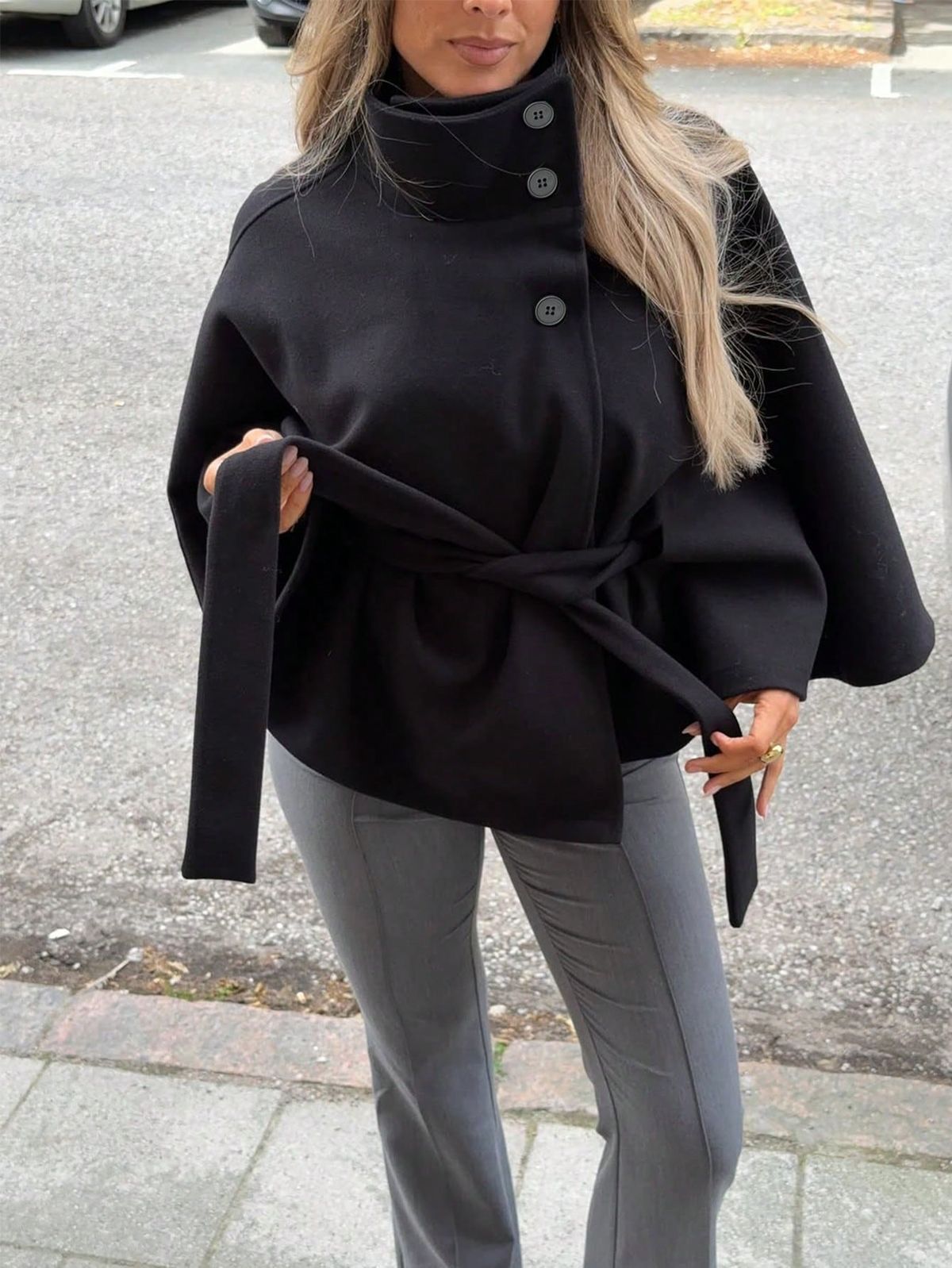 Belt cape poncho jacket